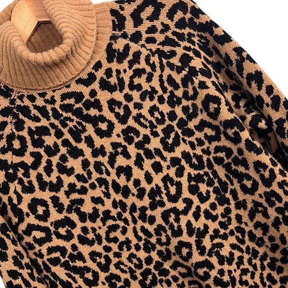 J.Crew Women's S Sweater Merino Wool Alpaca Blend Leopard Print‎ Turtleneck Cozy - Picture 1 of 9